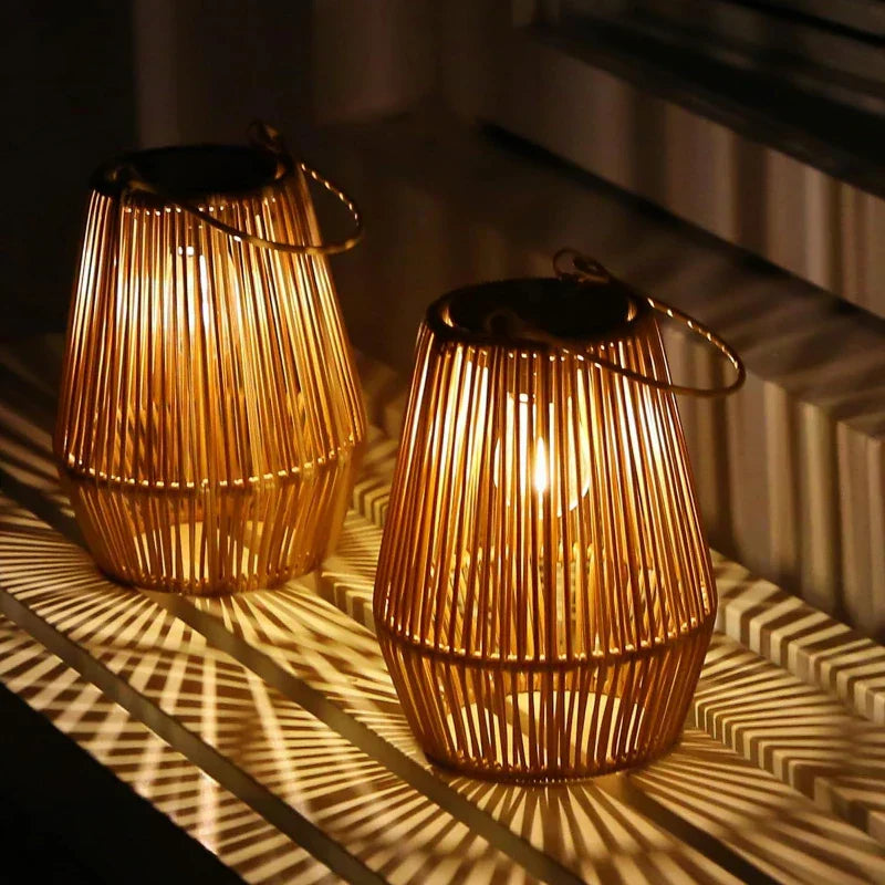 Handwoven Solar Garden Light – Warm White LED, Waterproof Pathway Lantern
