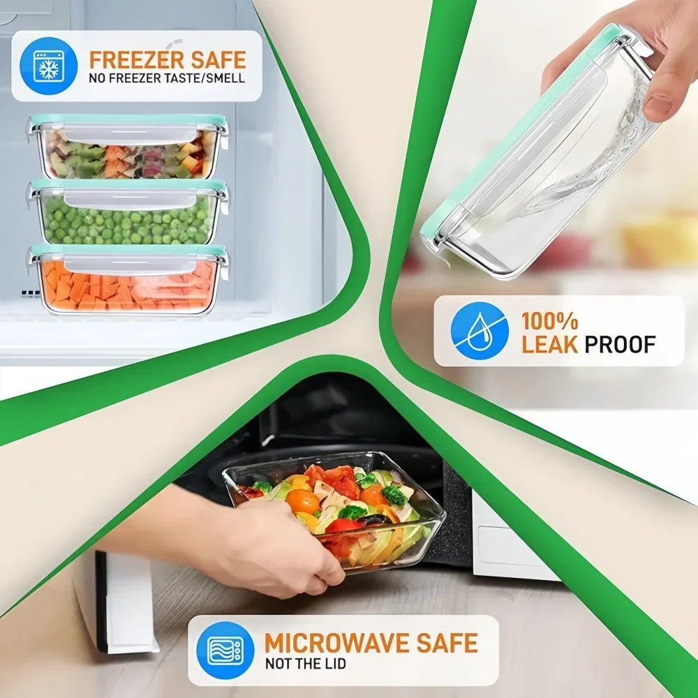 Glass Food Storage Container Set – 5 Airtight Lids, Borosilicate & Oven-Safe