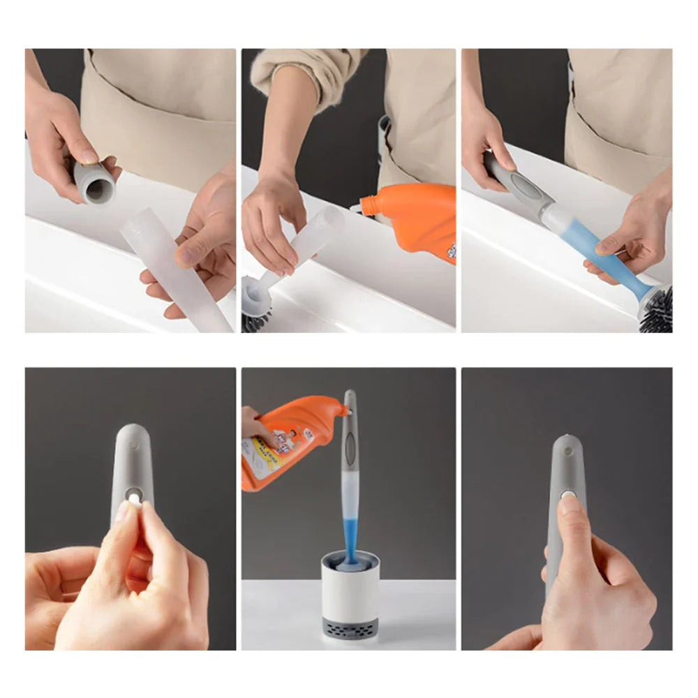 Silicone Toilet Brush with Soap Dispenser – Wall-Mounted Holder & Quick-Dry