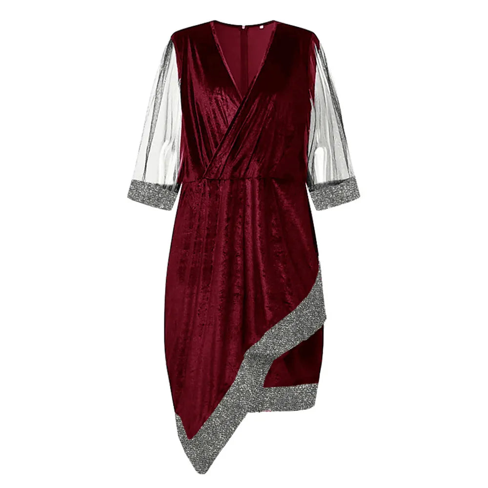 Chic Plus-Size Fall Party Dress - Elegant Autumn Evening Wear for Curvy Women