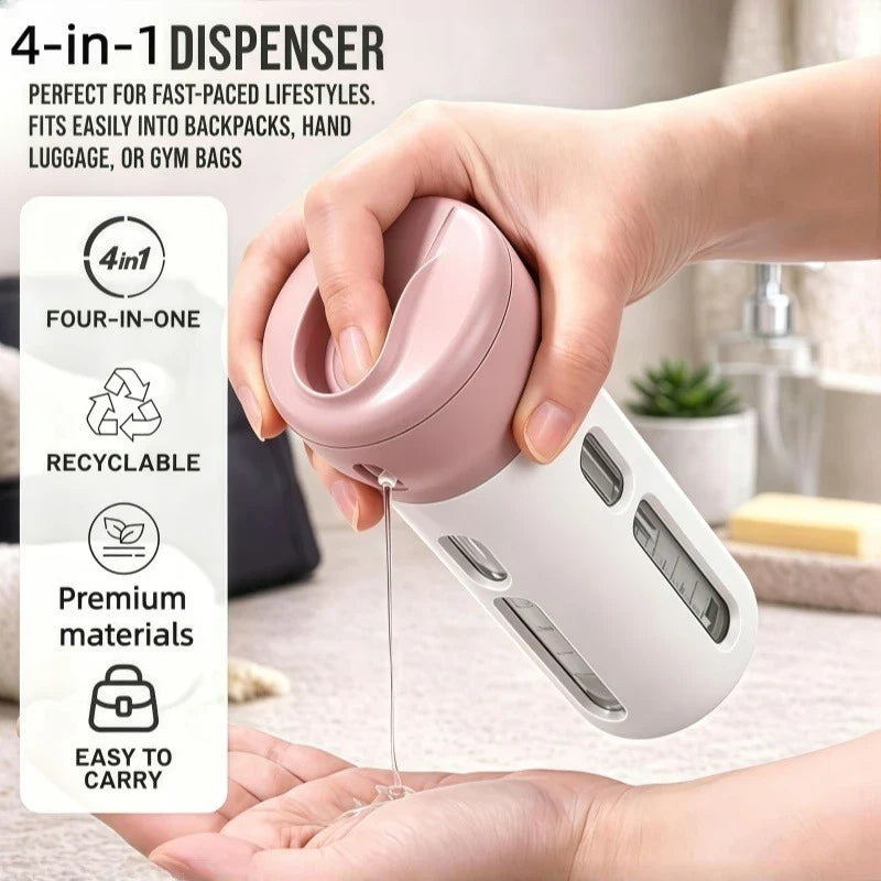 4-in-1 Travel Dispenser Bottle – Refillable, Leak-Proof & 4 Chambers