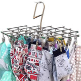 Folding Clothes Drying Rack – 35 Stainless Steel Clips, 360° Hook & Windproof