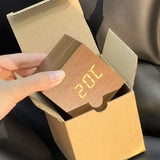 Wooden LED Alarm Clock – Temperature Display, Sound Activation & USB/Battery Power