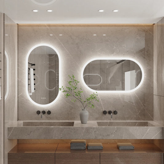 Bathroom Mirror – Oval LED Design, Anti-Fog Function & Dimmable Backlit Style