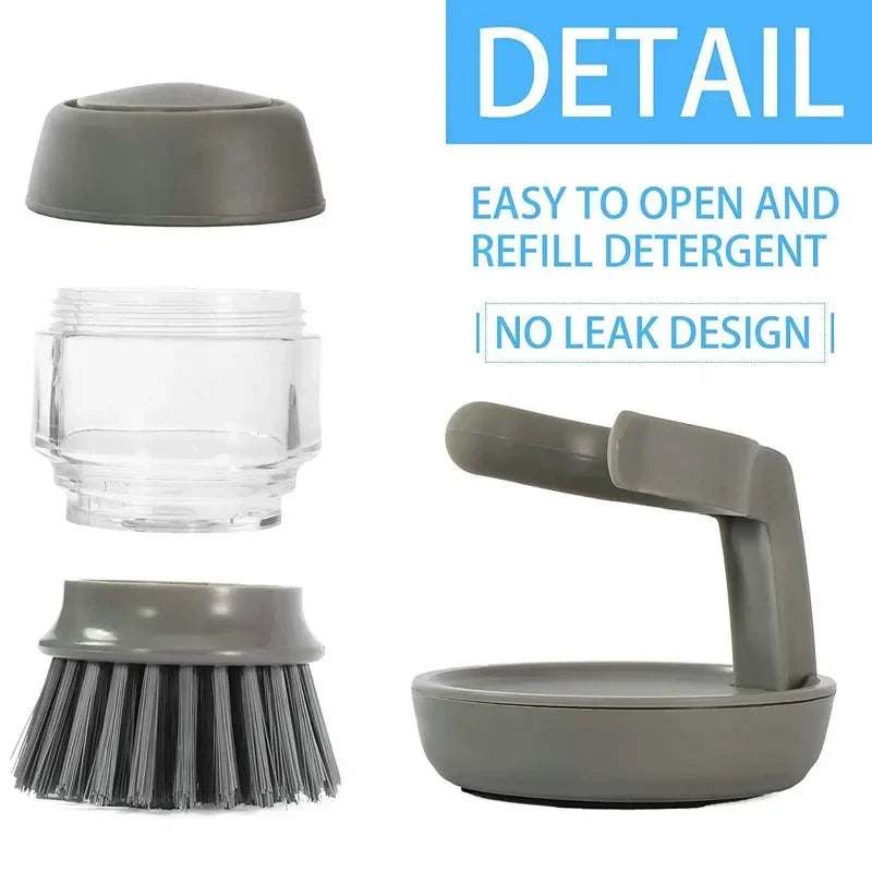 Dish Brush with Soap Dispenser – Ergonomic Grip, Refillable & Countertop Stand