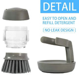 Dish Brush with Soap Dispenser – Ergonomic Grip, Refillable & Countertop Stand