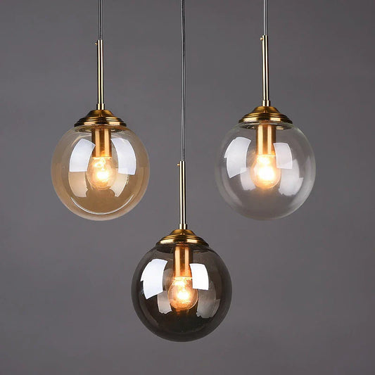 Glass Globe Pendant Light – Nordic Design, Amber & Smoke Grey Options