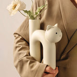 Porcelain Cat Bud Vase – Playful Design, Ivory, Yellow & Pink