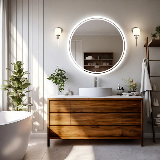 Bathroom Mirror – Round LED Design, Anti-Fog Function & Dimmable Touch Screen