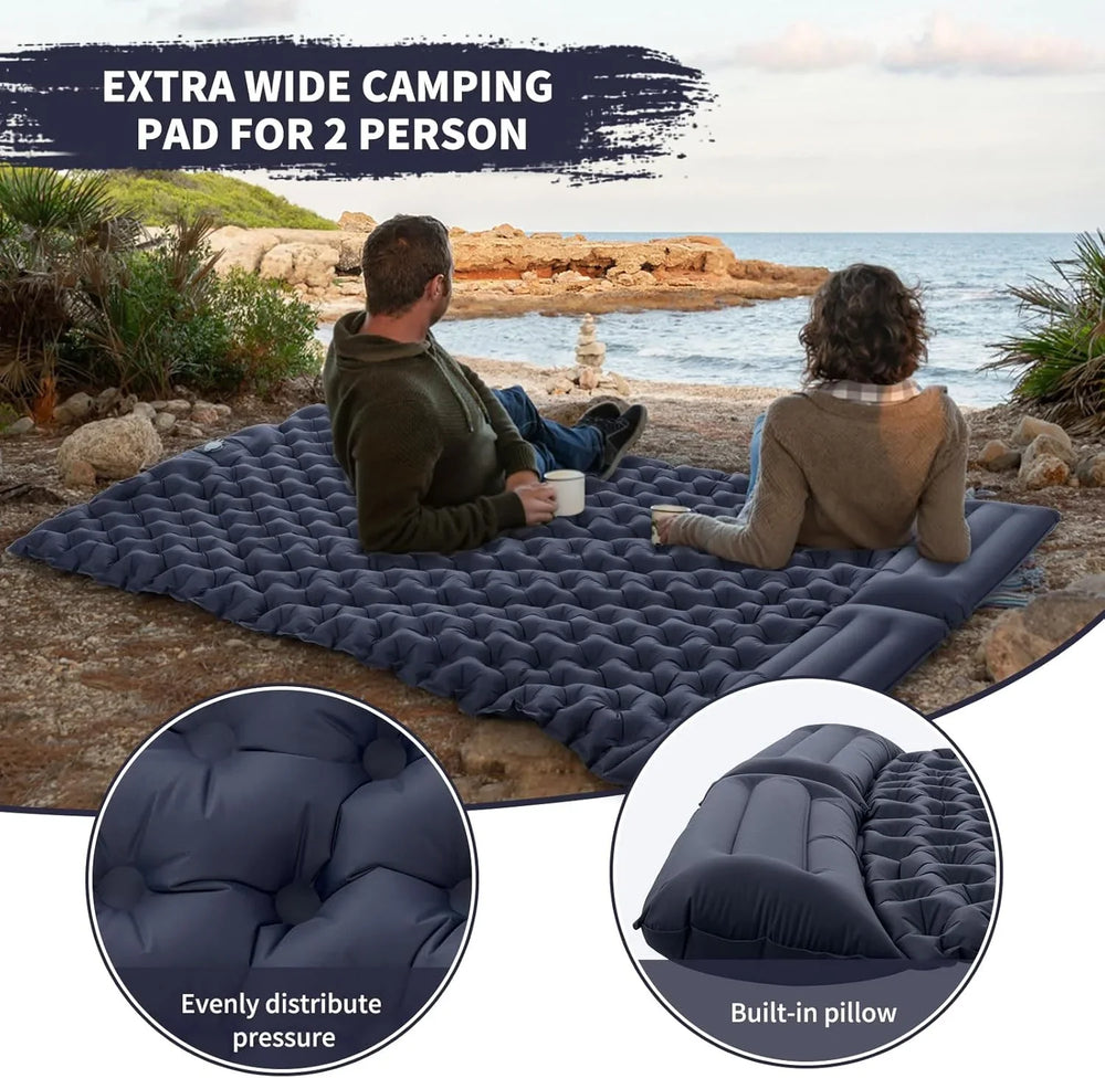Double Air Mattress – Built-In Foot Pump, Attached Pillows & 120×199cm