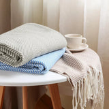 Striped Cotton Throw Blanket – 100% Cotton, Fringed, 127×172cm & 130×220cm