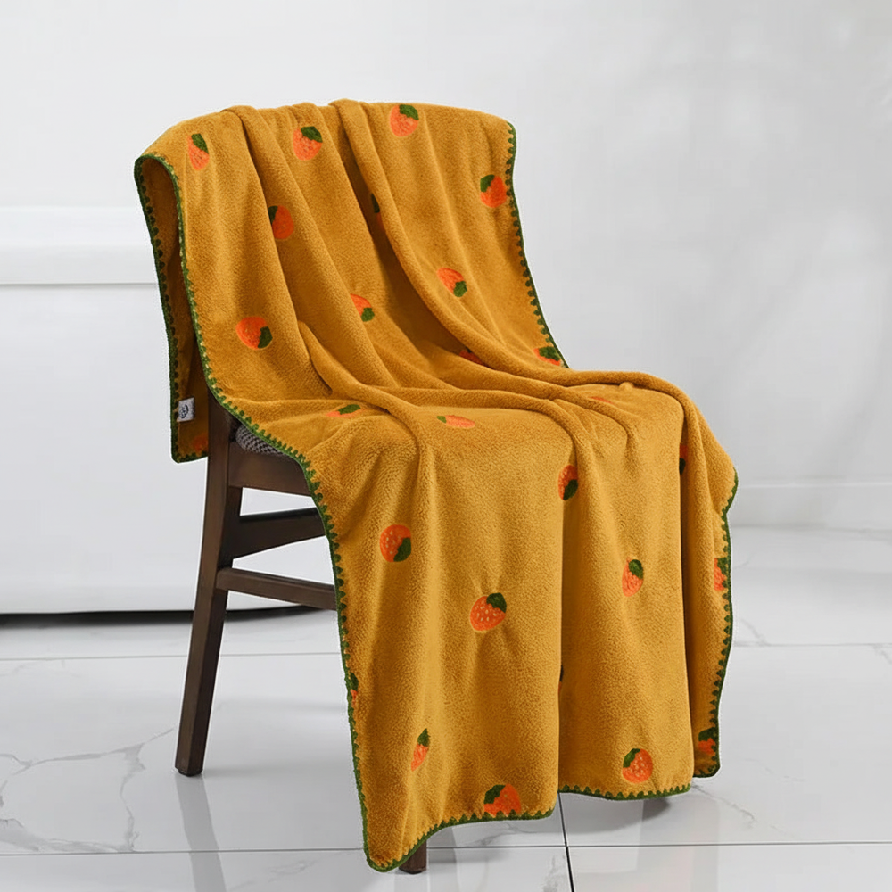 Fruit Embroidery Bath Towel – Soft Absorbent Cotton, 35×75 & 70×140cm, Avocado & Strawberry