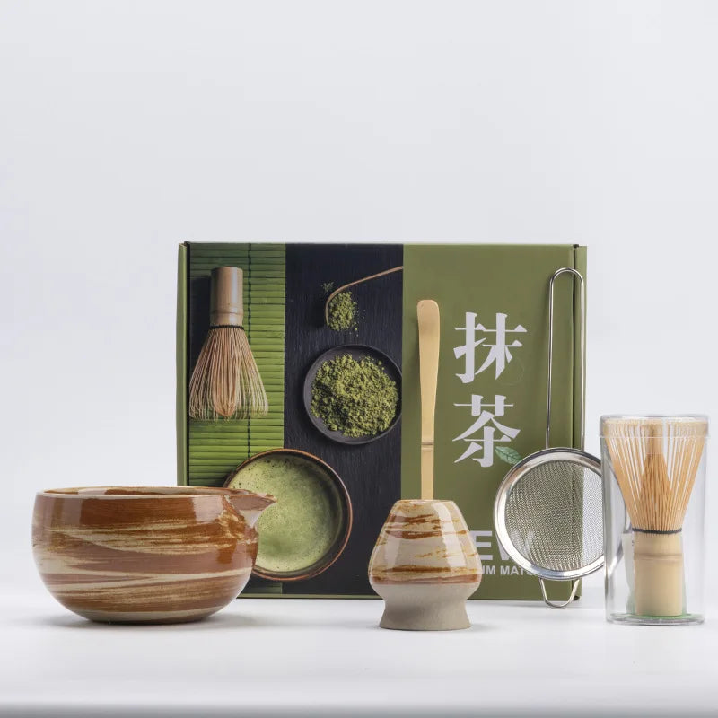 Ceramic Matcha Set 5-Piece Natural Size One Non-Toxic Whisk Bowl Scoop Sifter