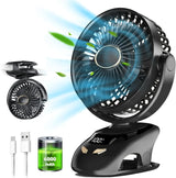 Clip-On Desk Fan – 6000 mAh Battery, 5 Speeds, 90° Tilt & LED Display