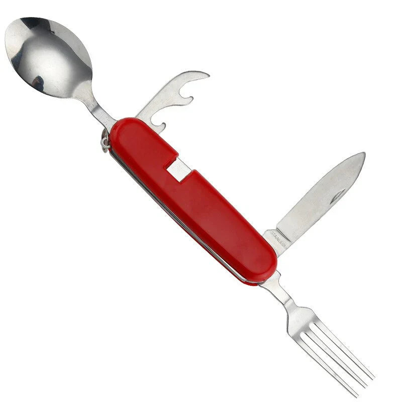 Optimized Product Title: **Multifunktionales Klappbares Campingbesteck – Gabel, Löffel, Messer & Flaschenöffner in Einem – Ideal für Outdoor-Aktivitäten und Reisen**