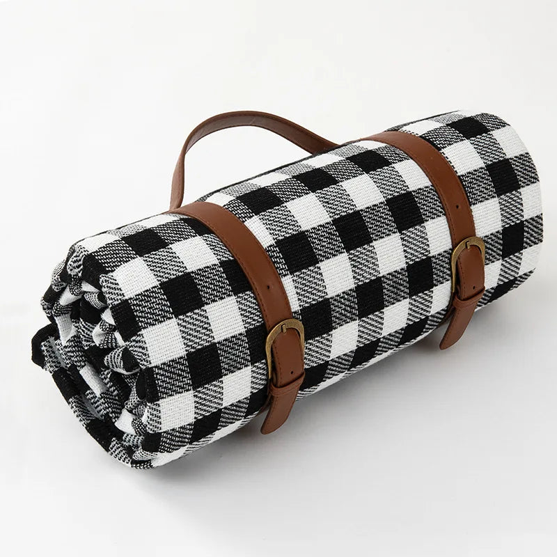 Waterproof Picnic Blanket – PEVA Backing, Foam Padded & Leather Carry Strap