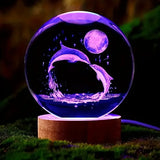3D Laser-Engraved Crystal Glass Sphere with Color-Changing LED Base - Stunning Decorative Art Piece