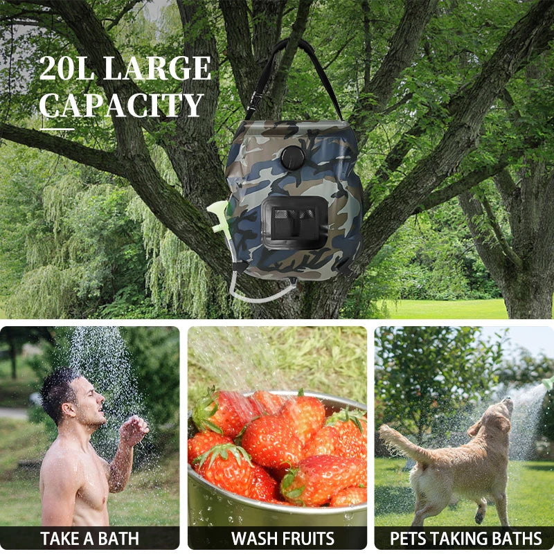Portable Solar Shower – 20L Capacity, Detachable Hose & On/Off Showerhead