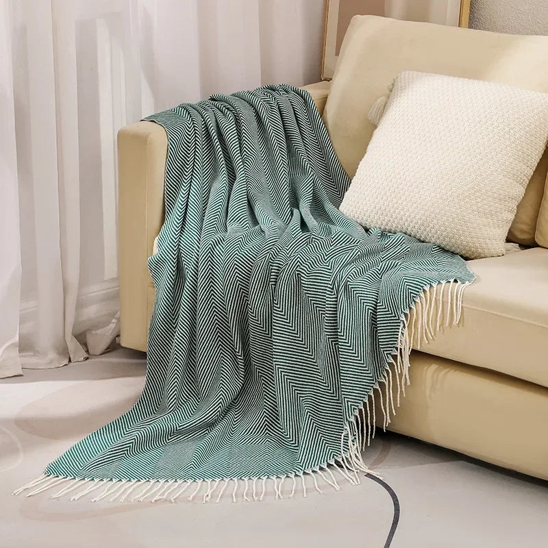 Striped Cotton Throw Blanket – 100% Cotton, Fringed, 127×172cm & 130×220cm