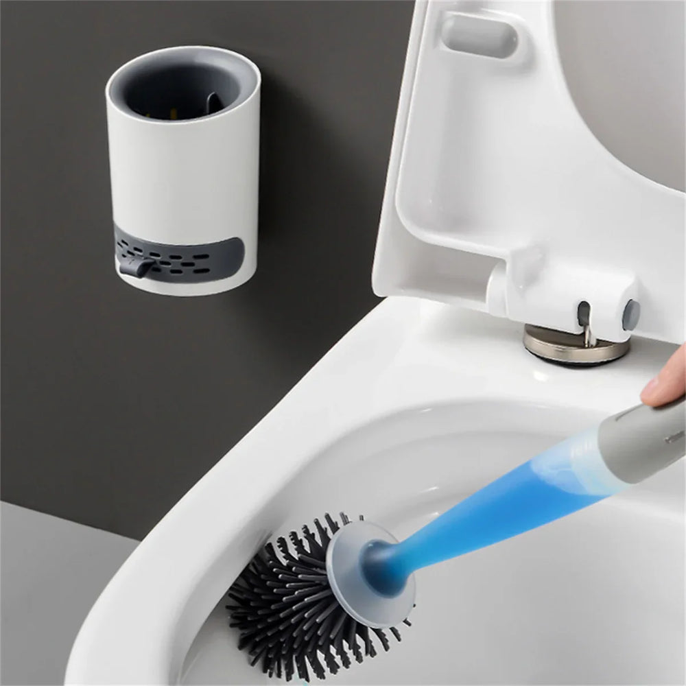 Silicone Toilet Brush with Soap Dispenser – Wall-Mounted Holder & Quick-Dry