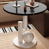 Round Side Table – Marble-Look Top, Wood Frame & Sculptural Base