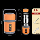 Electric USB Lunch Box – 2.0L, 65°C Food Warmer & Stainless Steel Containers