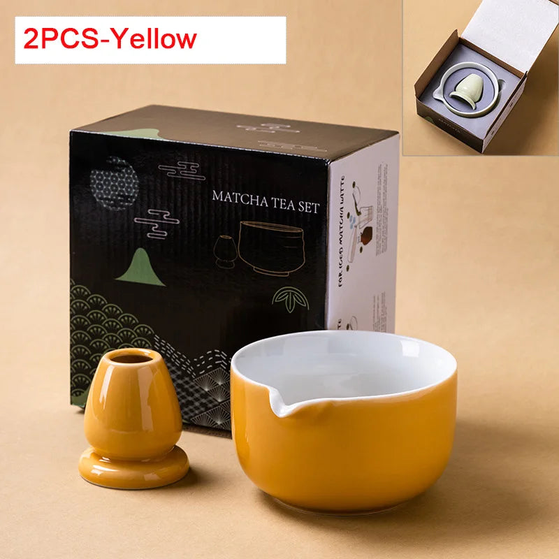 Japanese Matcha Bowl Set Green 550ml Ceramic with Spout for Tea Ceremony
