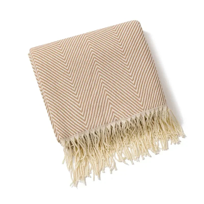 Striped Cotton Throw Blanket – 100% Cotton, Fringed, 127×172cm & 130×220cm