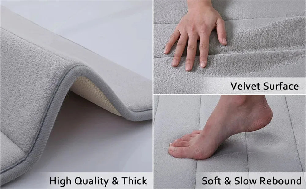 Memory Foam Bath Mat – Non-Slip PVC Backing, Water-Absorbent & 3D Striped Design