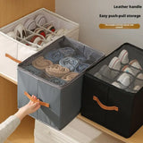 Foldable Shoe Storage Box – Clear Lid, Leather Handle & Stackable