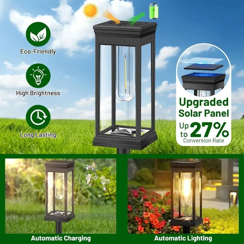 2er-Set Solar-Wegeleuchten im eleganten Laternen-Design mit Glühfaden-Optik – Energieeffiziente Gartenbeleuchtung für stilvolle Außenbereiche