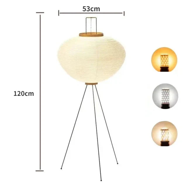 Rice Paper Floor Lamp – Japanese Tripod Design, 3 Light Temperatures & E27 Socket