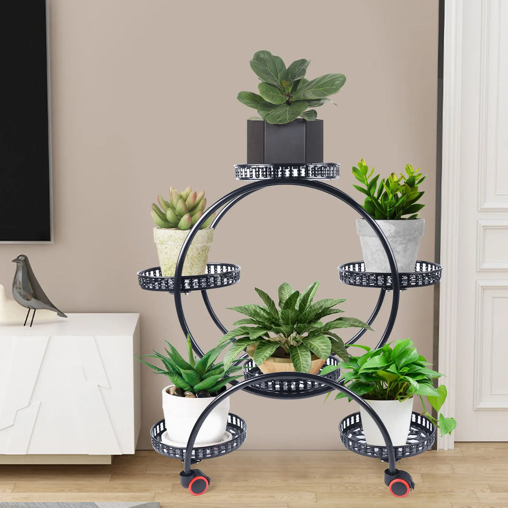 Metal Plant Stand with Wheels | 6-Tier Flower Pot Holder for Indoor & Outdoor Decoration