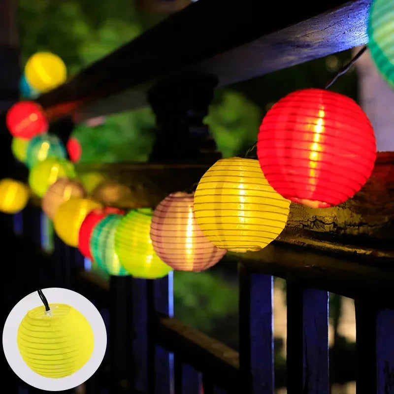 Solar LED Lantern String Lights – IP65 Waterproof, 8 Modes & Warm White