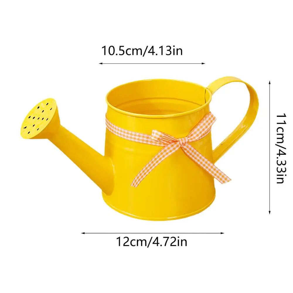 Decorative Metal Watering Can – Painted Steel, Perforated Rose Spout & Ribbon Bow