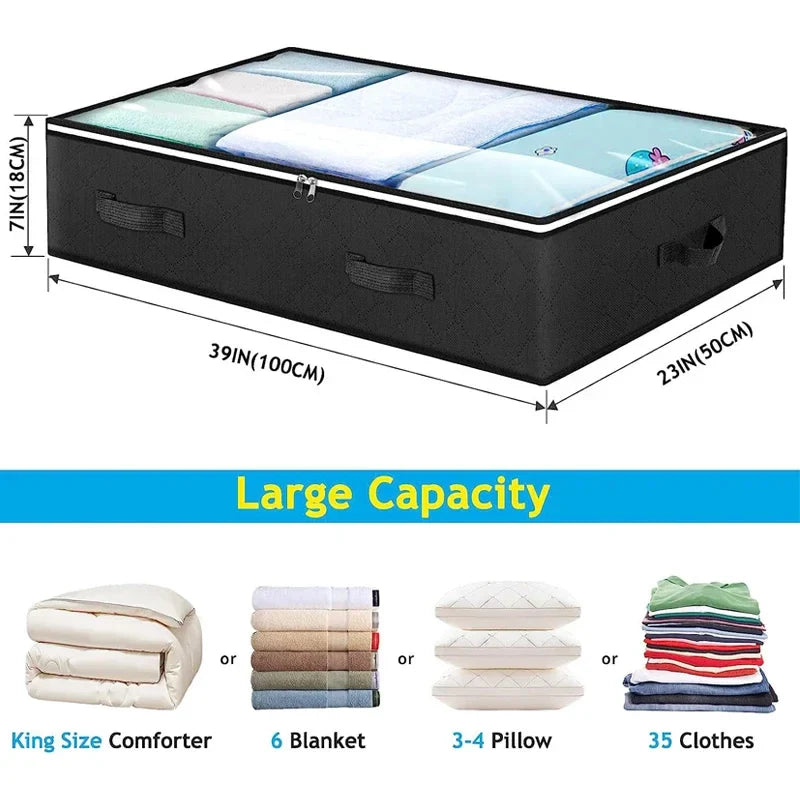 Under-Bed Storage Bags 2-Pack – 90L Each, Clear Zip Lid & Foldable