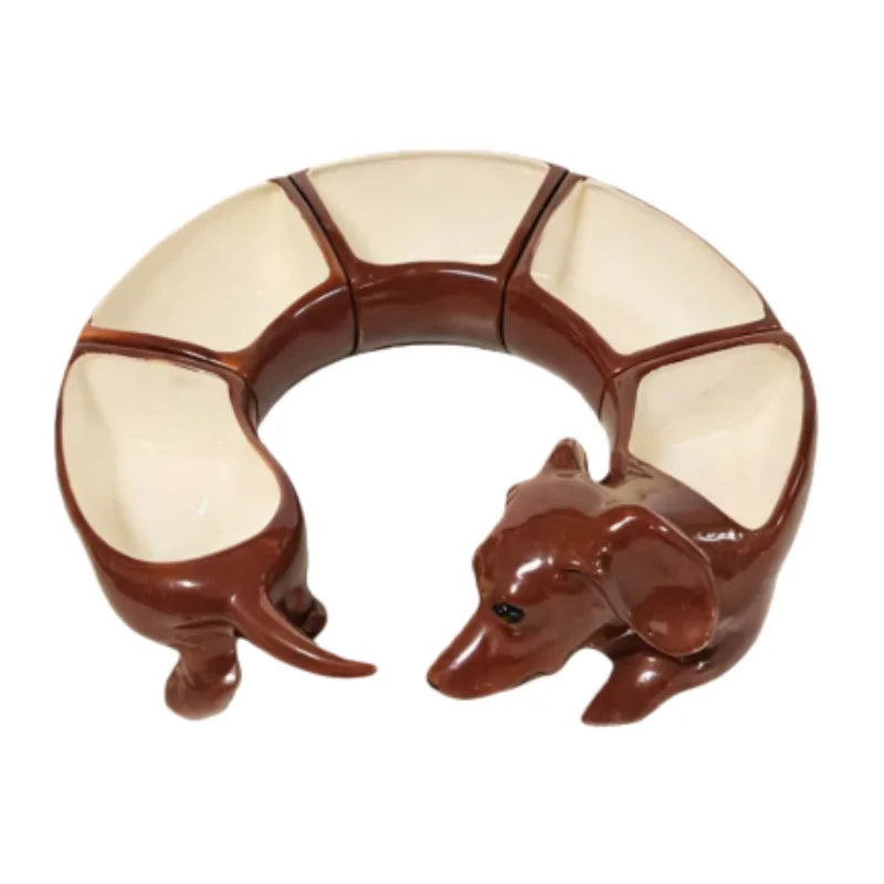 Ceramic Dachshund Snack Bowl Set – 5 Pieces, Glazed Ceramic & 25cm Diameter