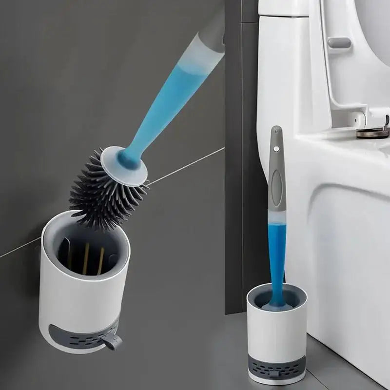 Silicone Toilet Brush with Soap Dispenser – Wall-Mounted Holder & Quick-Dry