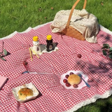 Waterproof Picnic Blanket – Polyester/Cotton, 150×100cm, Gingham with Lace Trim