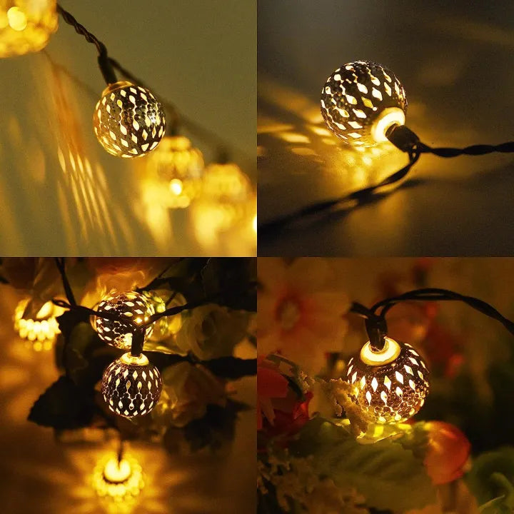 Solar Moroccan String Lights 12m – 100 LED Balls, Warm White & IP65 Waterproof
