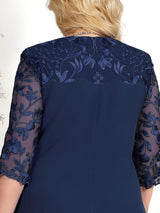 Plus Size Fall Embroidered Banquet Dress - Elegant Autumn Evening Wear