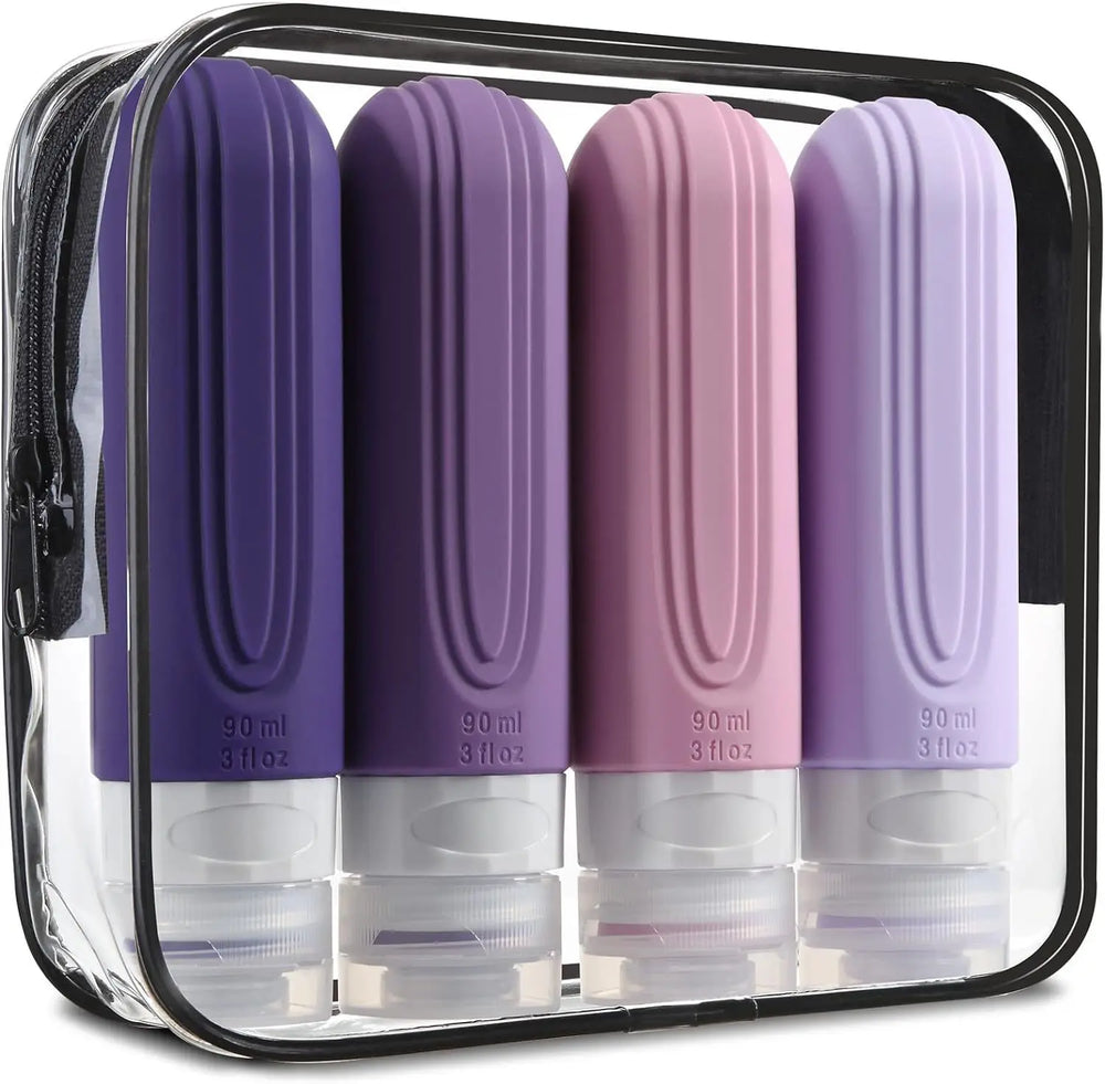 Silicone Travel Bottle Set – 4×90ml, Leak-Proof & Toiletry Bag
