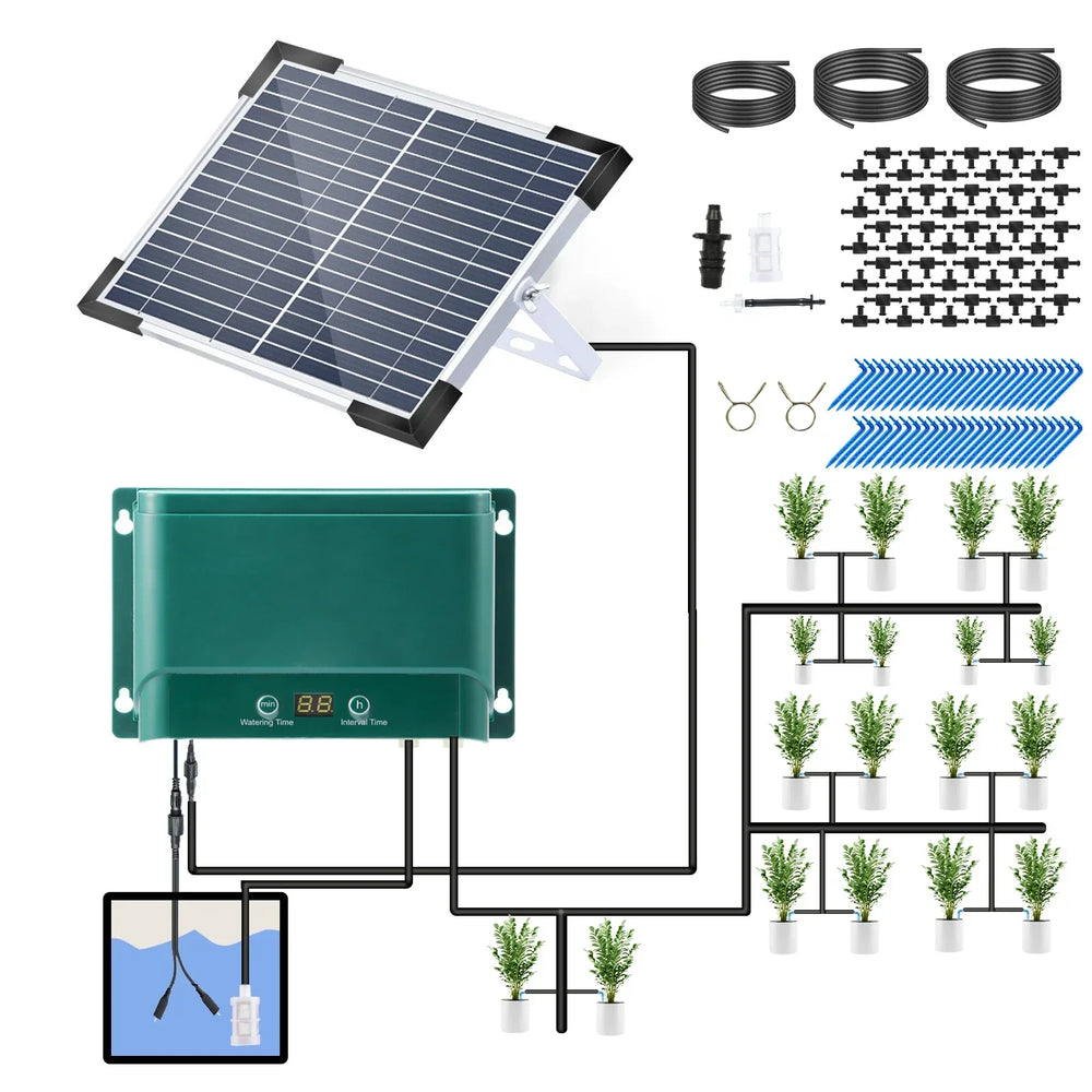 AquaFlow Solar Drip Irrigation System Kit – Automatic Watering with 30 Modes & 7 Timers