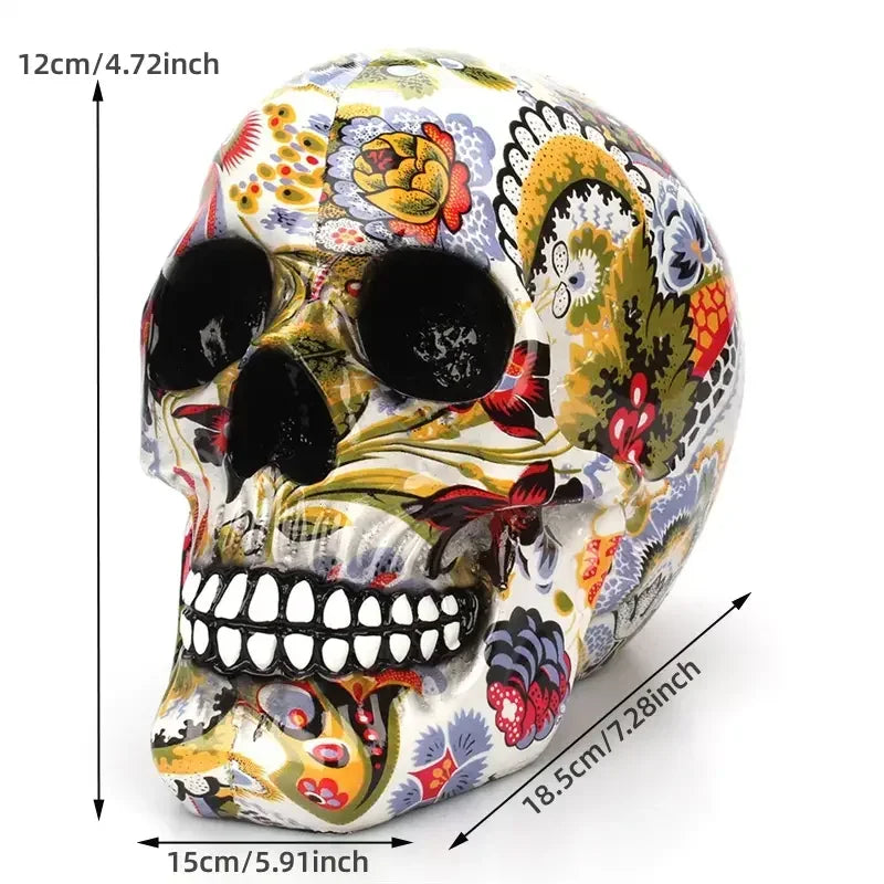 Mexican Floral Skull Figurine – Hand-Painted Resin, 18.5cm & Day of the Dead Decor