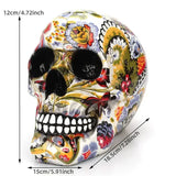 Mexican Floral Skull Figurine – Hand-Painted Resin, 18.5cm & Day of the Dead Decor