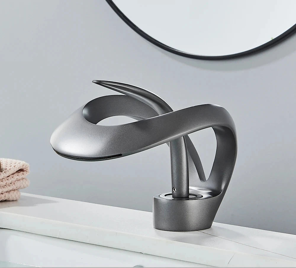 Flowarc Waterfall Mixer Tap – Matte Black / Silver Gray