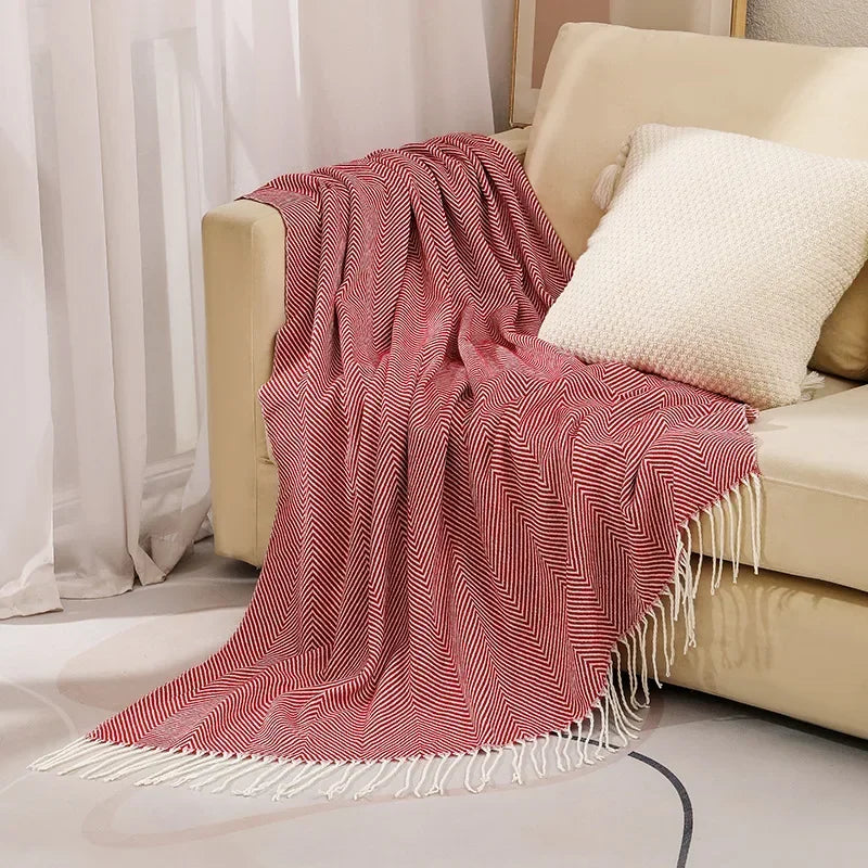 Striped Cotton Throw Blanket – 100% Cotton, Fringed, 127×172cm & 130×220cm