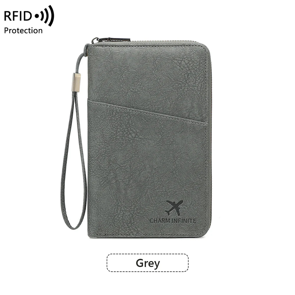 RFID Passport Organizer – Faux Leather, Holds 4 Passports & Zip Closure