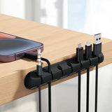Self-Adhesive Cable Holder – Silicone, Multi-Slot & Black Desk Organizer