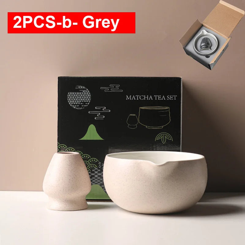 Japanese Matcha Bowl Set Green 550ml Ceramic with Spout for Tea Ceremony